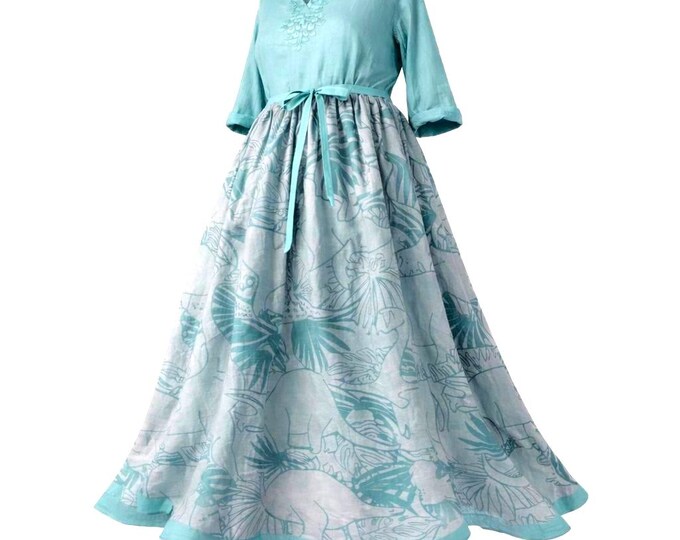 Size 20 Upcycled Teal Dinosaur Dress