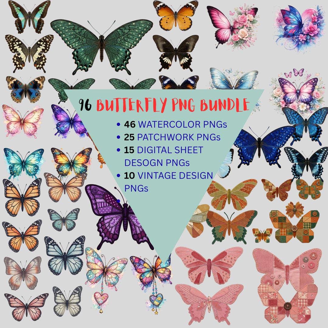 Watercolor Butterfly PNG Bundle, Floral Butterfly Clipart Pack, Digital ...