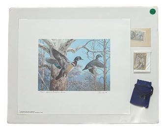 Juego de láminas firmadas por Ned Smith de 1983 sobre gestión de aves acuáticas - Raro #592/625 - Incluye sello y medallón - Arte de la fauna silvestre de Pensilvania - Decoración de cabaña
