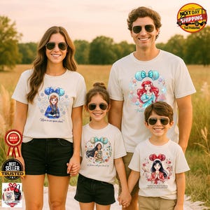 Personalisierte Disney Prinzessin Shirts, benutzerdefinierte Aquarell Prinzessin Zitat T-Shirt, Ariel Elsa Belle Aschenputtel passendes Shirt Bild 15