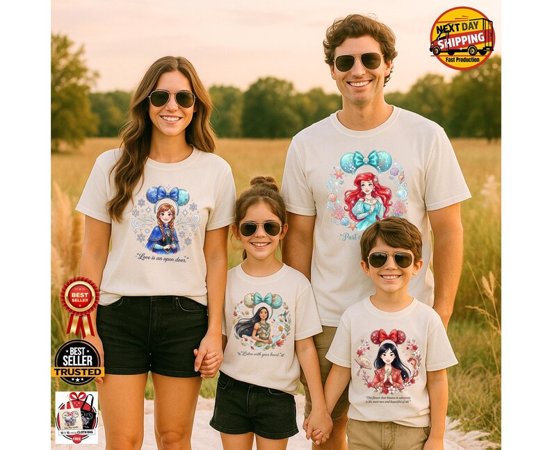 Personalisierte Disney Prinzessin Shirts, benutzerdefinierte Aquarell Prinzessin Zitat T-Shirt, Ariel Elsa Belle Aschenputtel passendes Shirt Bild 15