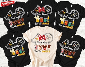 Custom Disney Family Vacation 2026 Shirts - Just Here for the Snacks and Drinks Personalized Mickey Minnie Epcot Food and Wine Matching Tees