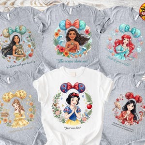 Personalisierte Disney Prinzessin Shirts, benutzerdefinierte Aquarell Prinzessin Zitat T-Shirt, Ariel Elsa Belle Aschenputtel passendes Shirt Bild 18