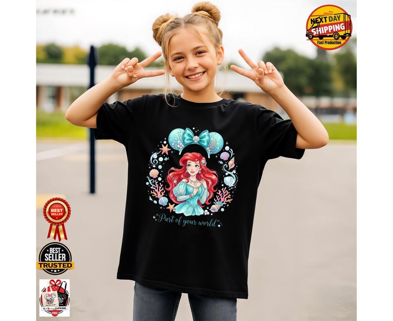 Personalisierte Disney Prinzessin Shirts, benutzerdefinierte Aquarell Prinzessin Zitat T-Shirt, Ariel Elsa Belle Aschenputtel passendes Shirt Bild 7