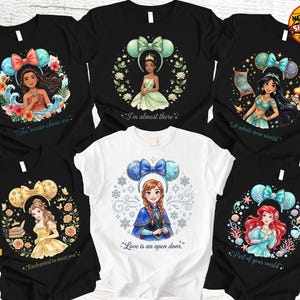 Personalisierte Disney Prinzessin Shirts, benutzerdefinierte Aquarell Prinzessin Zitat T-Shirt, Ariel Elsa Belle Aschenputtel passendes Shirt Bild 2
