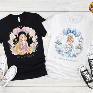 Personalisierte Disney Prinzessin Shirts, benutzerdefinierte Aquarell Prinzessin Zitat T-Shirt, Ariel Elsa Belle Aschenputtel passendes Shirt Bild 6
