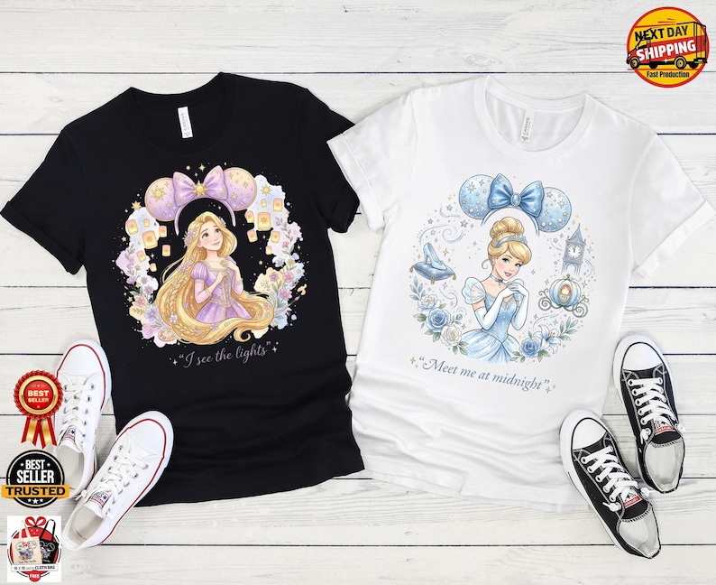 Personalisierte Disney Prinzessin Shirts, benutzerdefinierte Aquarell Prinzessin Zitat T-Shirt, Ariel Elsa Belle Aschenputtel passendes Shirt Bild 6