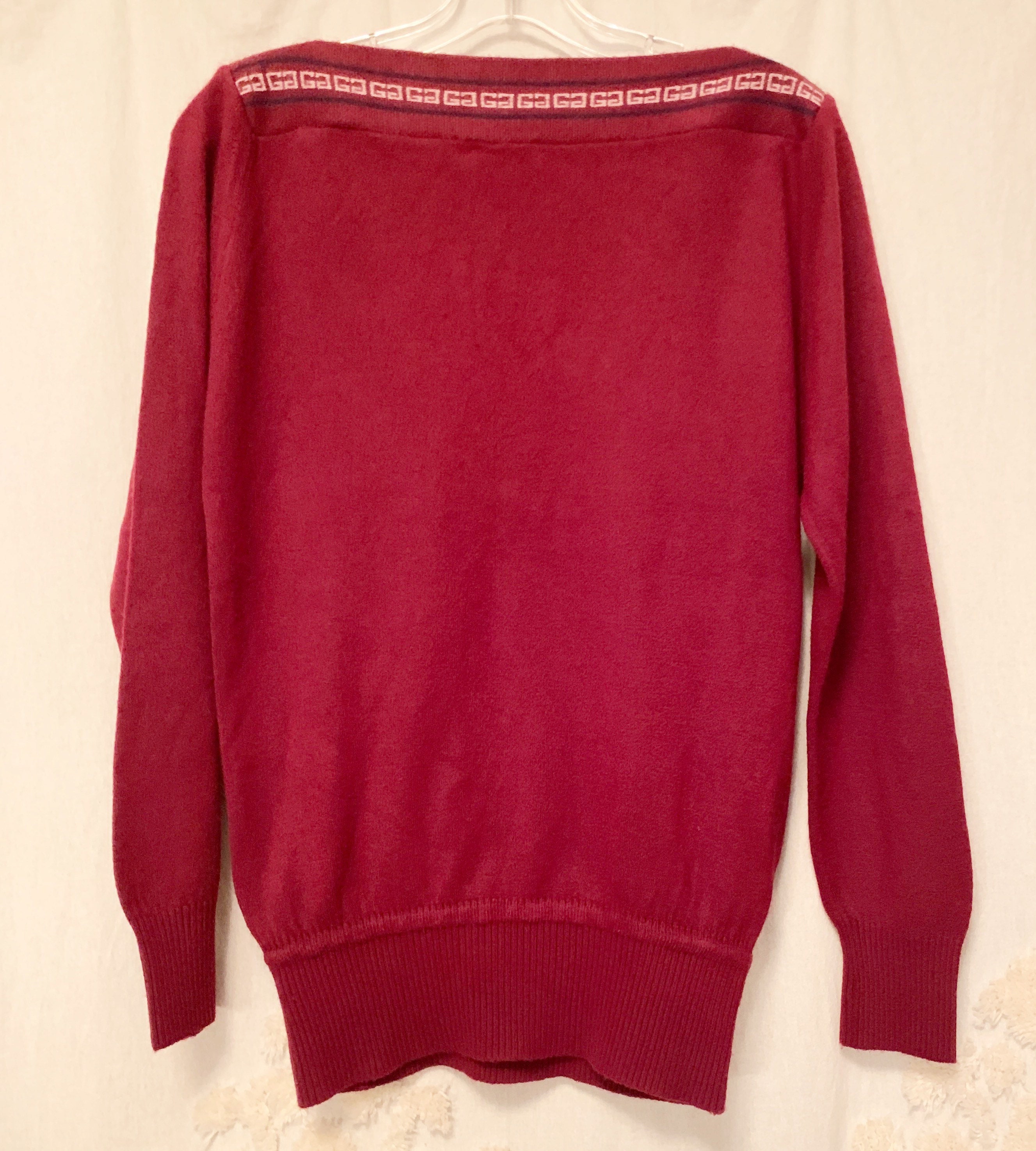 RobotsAndSunshine 1970's Givenchy Sport Merlot Boatneck Sweater with G Logo Neck Detail and Drawstring Bottom