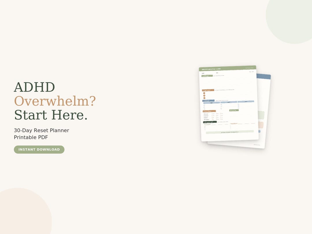 ADHD Overwhelm Reset Planner Printable | Executive Dysfunction Daily ...