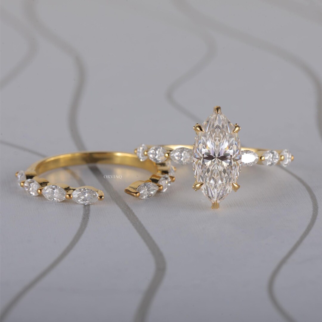 2.5 CT Marquise Cut Lab Grown Diamond Bridal Ring Set, 14K Gold Wedding ...
