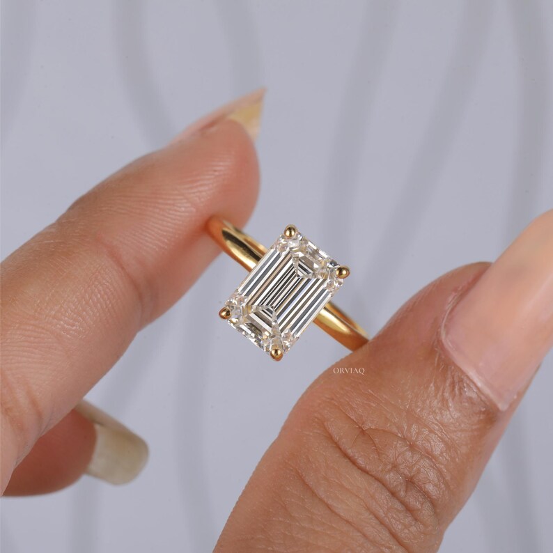 2 CT Emerald Cut Lab Grown Diamond Engagement Ring, 14K Yellow Gold - Etsy