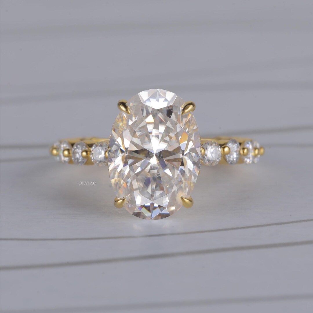 3 CT Oval Cut Lab Diamond Engagement Ring, 14K Yellow Gold Prong Bridal ...