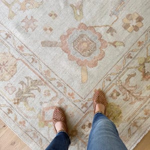 Handgeknüpfter Oushak-Teppich im türkischen Vintage-Stil, 200 x 300, Handgeknüpfter Oushak-Teppich, Teppich für Wohnzimmer, Schlafzimmer