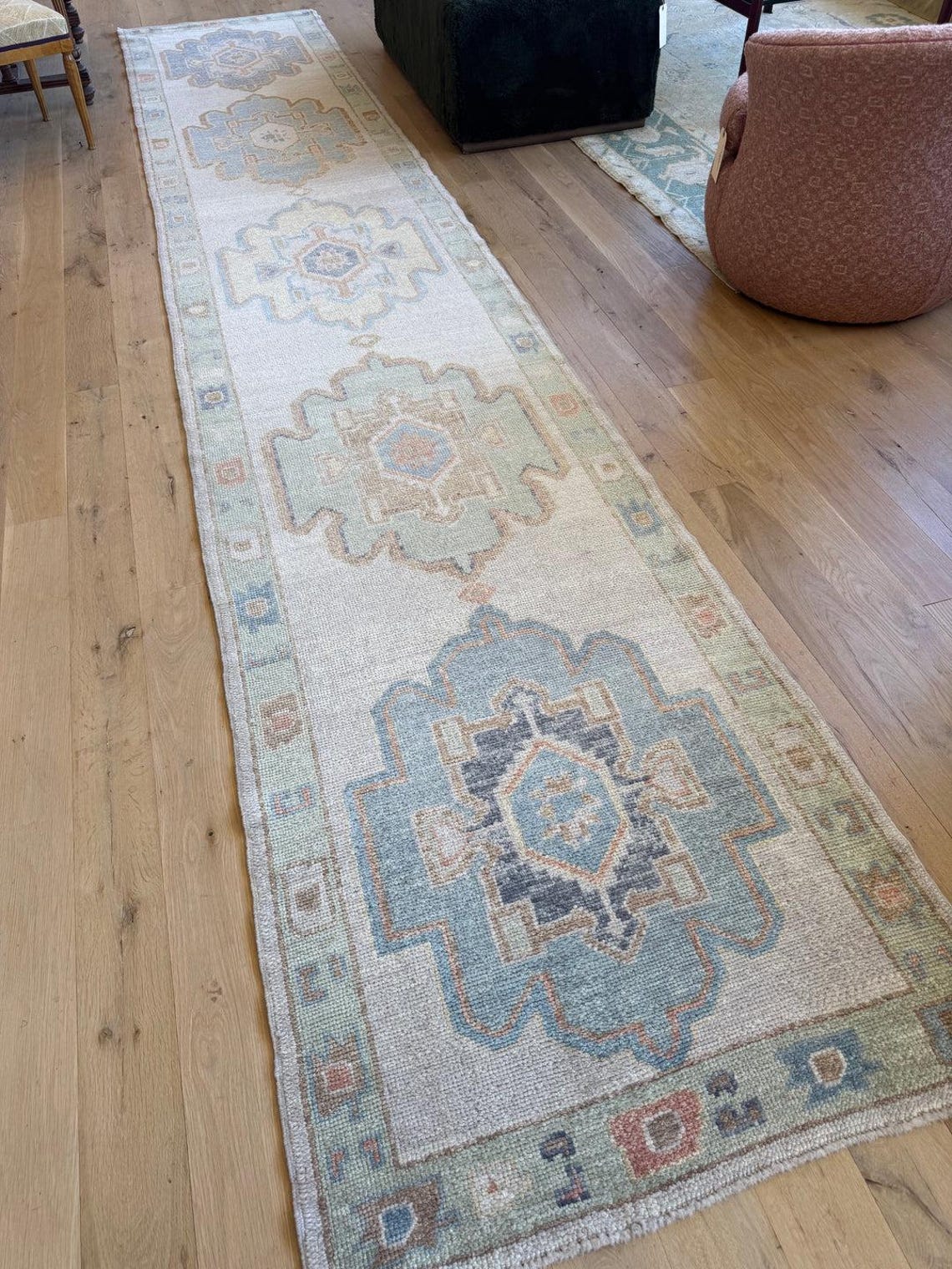 Vintage Oushak Runner Rug 3x8, 3x12– Hand Knotted Turkish Style Hallway ...