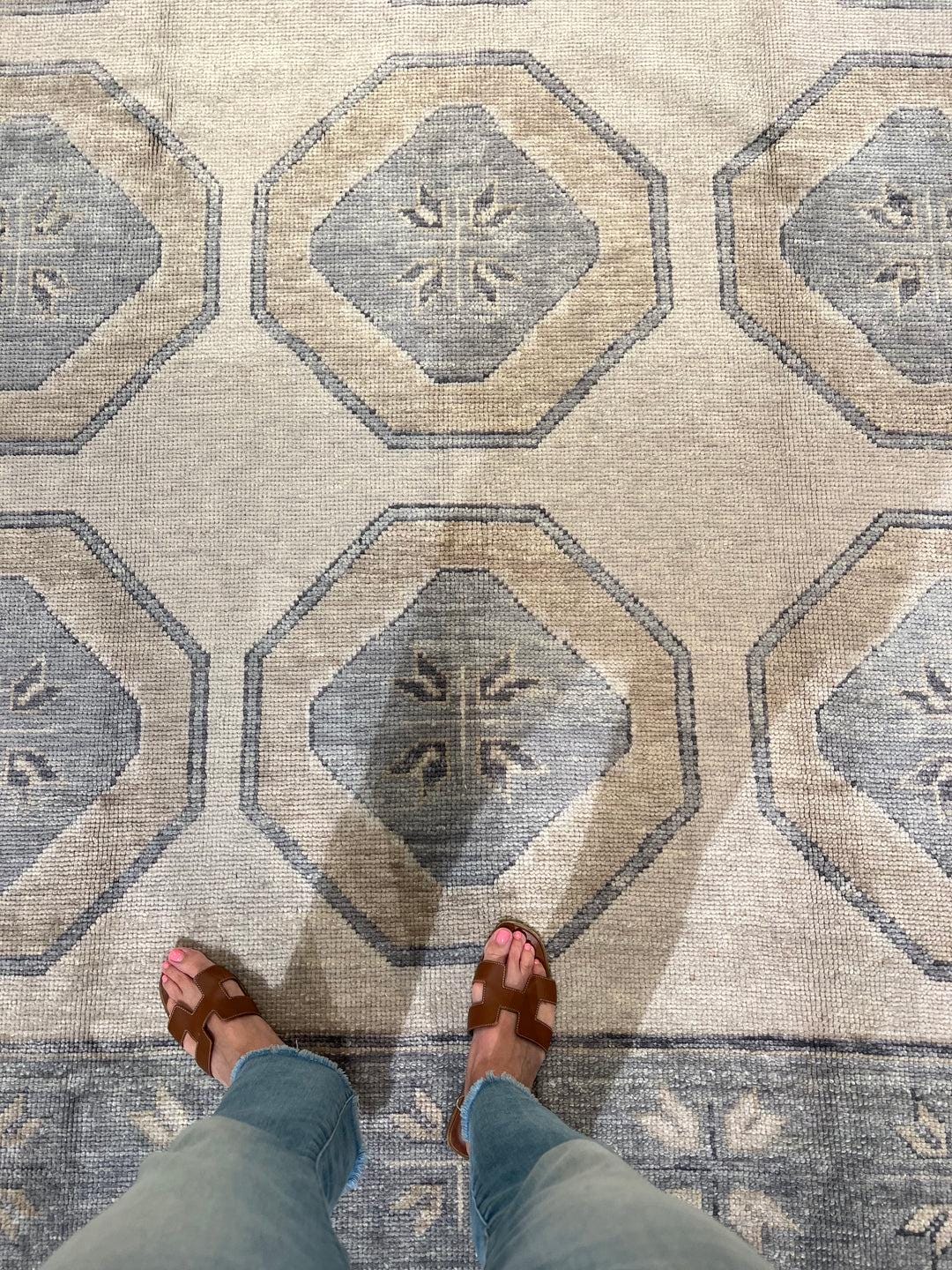 Geometric Pattern Hand-knotted Wool Rug | 8x10, 9x12, 6x9 Beige & Grey ...