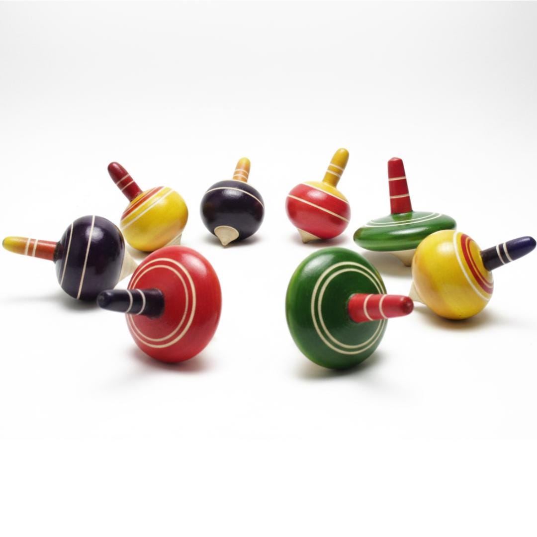 Toy Tops Patterns Wooden Spinning Tops Set, Colorful Striped Traditional Toy, Montessori ...