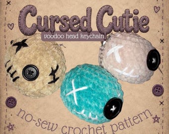 Cursed Cutie Voodoo Head Keychain Crochet Pattern; Severed Head Pattern; Zombie pattern; no-sew crochet pattern