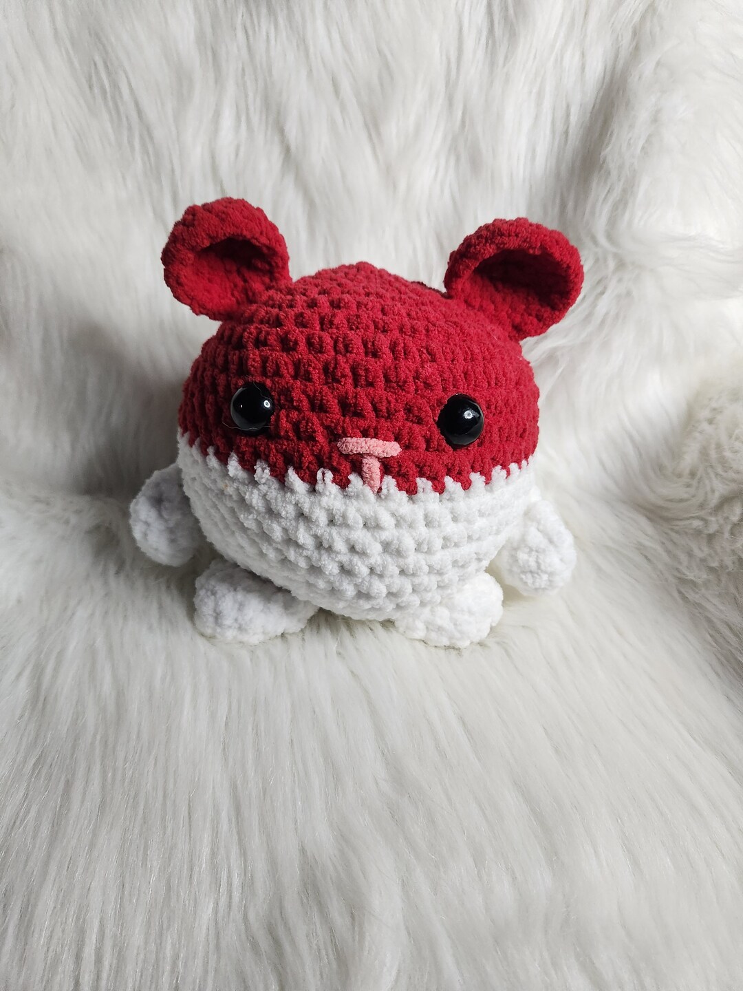 Crochet Red and White Hamster Made With Polyester Yarn Etsy