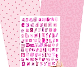 Pink Ransom Letter Stickers | Collage Alphabet Cutouts for Journals, Scrapbooks