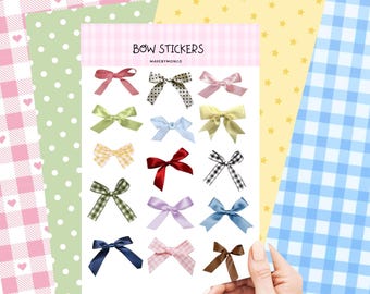 Bow Sticker Sheet • Gingham, Pastel, Cottagecore Journal Stickers