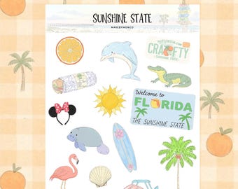 Florida Sticker Sheet | Tropical Beach Summer Journal Planner Stickers