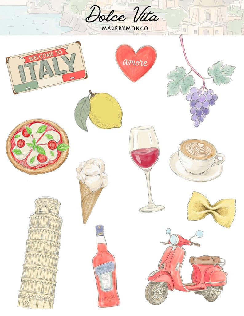 Italian Booth Sticker Italy Sticker Sheet | Italian Stickers | Travel Junk Journal Stickers ...