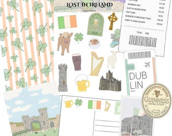 Ireland Junk Journal Kit | Dublin Ephemera, Stickers, Map (Travel Supplies)