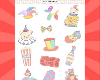 Carnival Clown Sticker Sheet | Circus Ephemera, Junk Journal and Scrapbook Stickers
