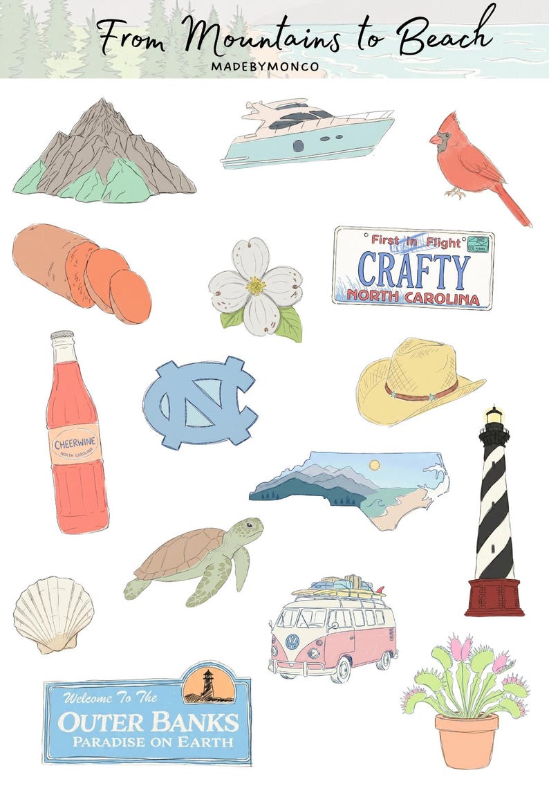 North Carolina Sticker Sheet | Mountains to Coast Travel Journal Stickers image 2