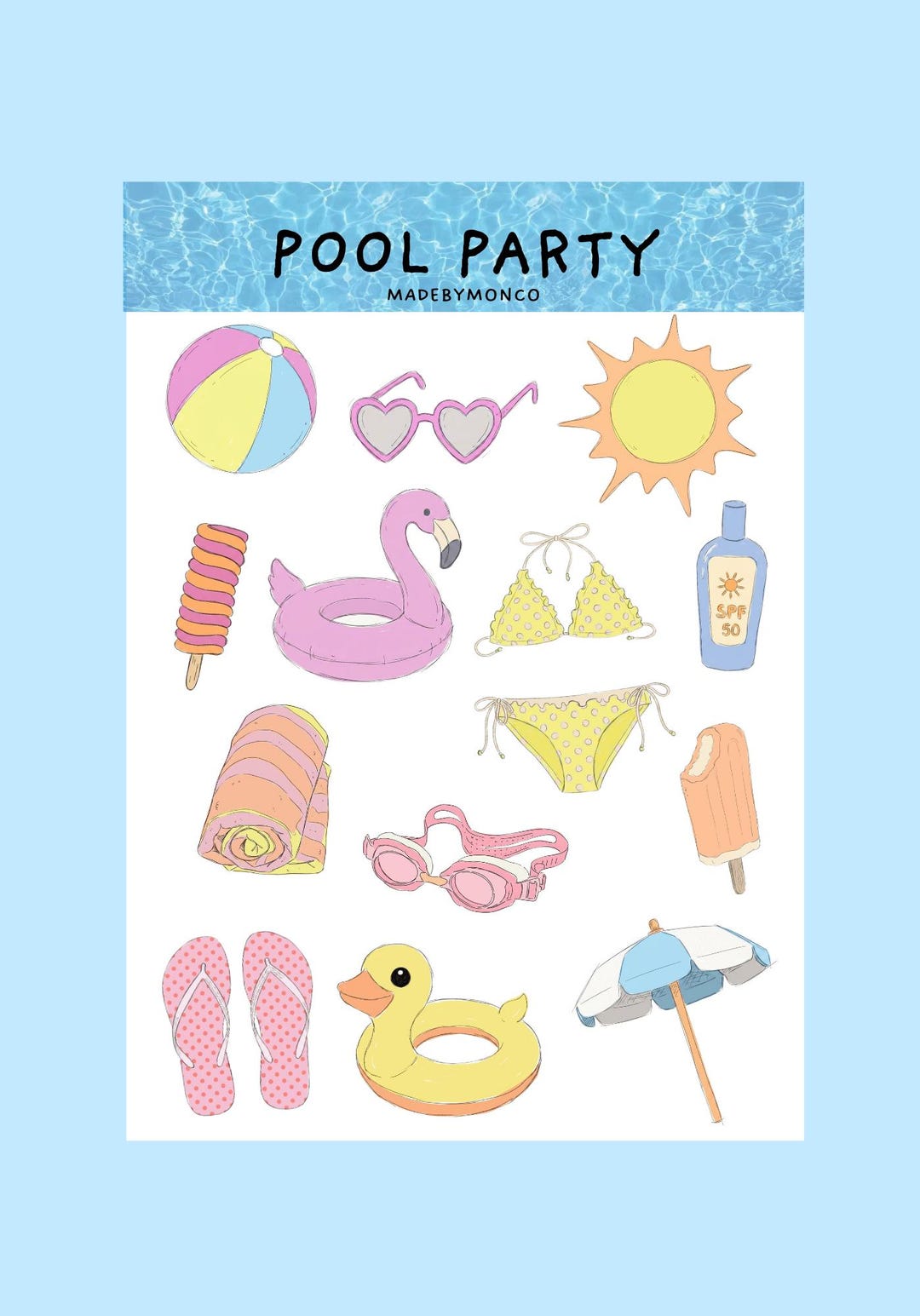Pool Party Sticker Sheet | Summer Stickers for Junk Journals ...
