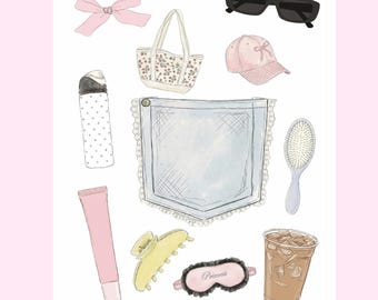 Girly Items Sticker Sheet | Coquette Pink Junk Journal and Scrapbook Stickers