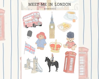 London Sticker Sheet | Travel Junk Journal Stickers | UK Scrapbook, Planner, Vintage London Vibes