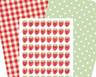 Strawberry Alphabet Sticker Sheet • Spring Planner Journal Scrapbook Stickers