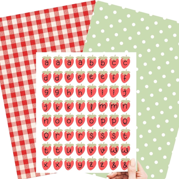 Strawberry Alphabet Sticker Sheet • Spring Planner Journal Scrapbook Stickers