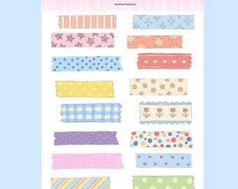 Whimsical Washi Sticker Sheet | Faux Washi Tape Stickers | Scrapbook & Junk Journal