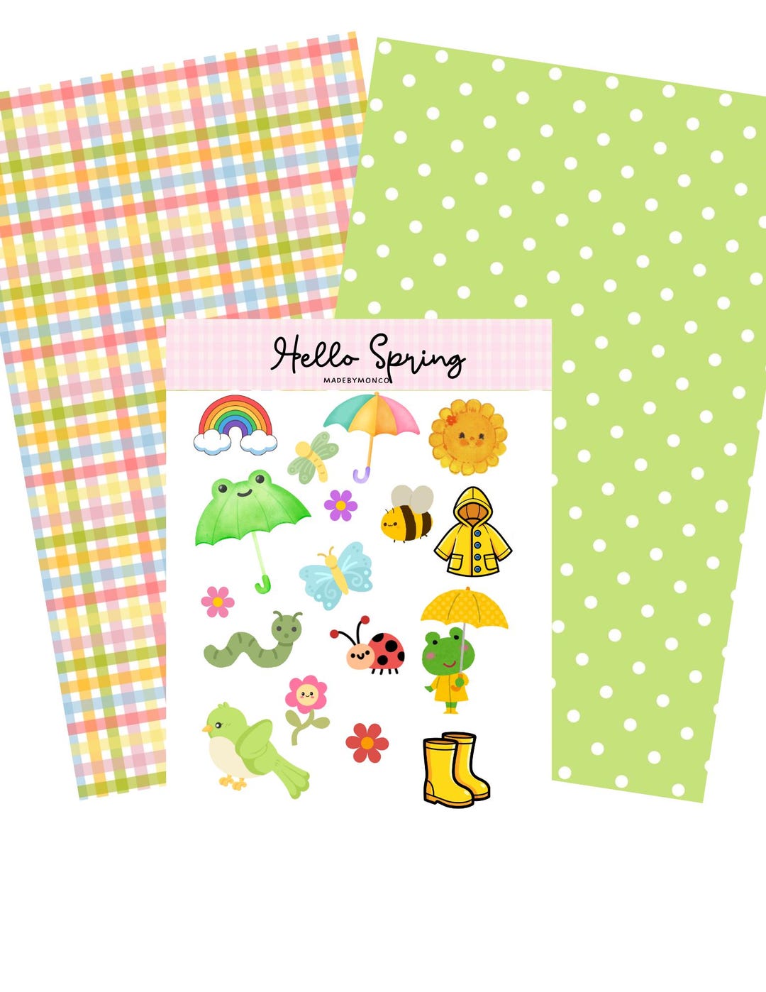 Spring Sticker Page Spring Sticker Sheet | Whimsical Frogs, Bees, Rainbows, Umbrellas ...
