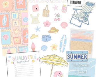 Pastel Summer Junk Journal Kit | Ephemera Pack, Scrapbook Supplies, Bucket List
