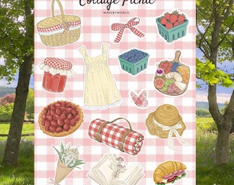 Cottagecore Picnic Sticker Sheet  | Springcore Junk Journal & Scrapbook Stickers