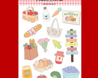 Farmers Market Sticker Sheet | Cottagecore Journal Stickers | Fruit & Vegetable  | Scrapbook, Junk Journal, Summer