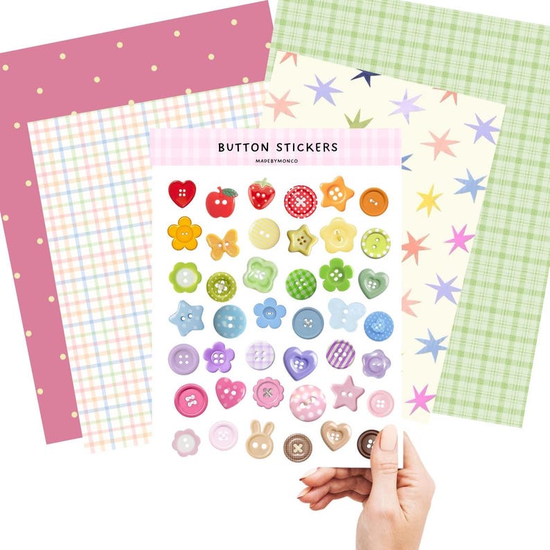 Button Sticker Sheet • Junk Journal Stickers • Scrapbook Stickers • Stationary Trinkets • Buttons image 1