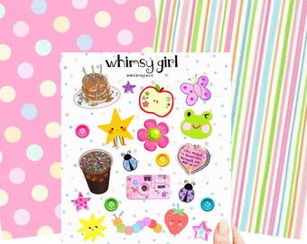 Whimsy Sticker Sheet | Girly Junk Journal, Scrapbook Planner Stickers