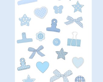 Pastel Button, Bow & Clip Sticker Sheet | Custom Color Stickers | Scrapbook, Junk Journal
