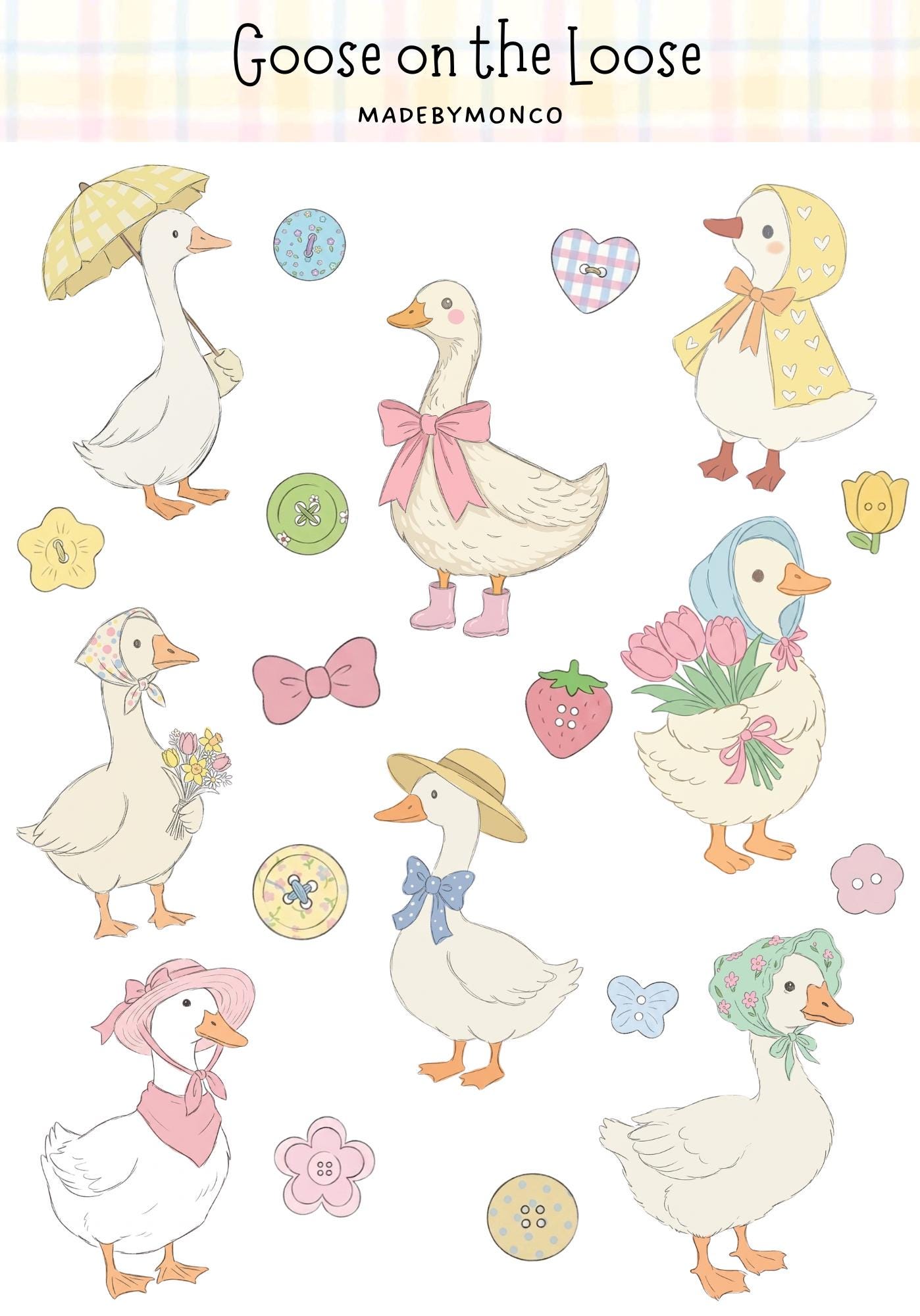 Sticker Printable Goose Goose & Buttons Sticker Sheet | Scrapbook, Junk Journal Stickers - Etsy