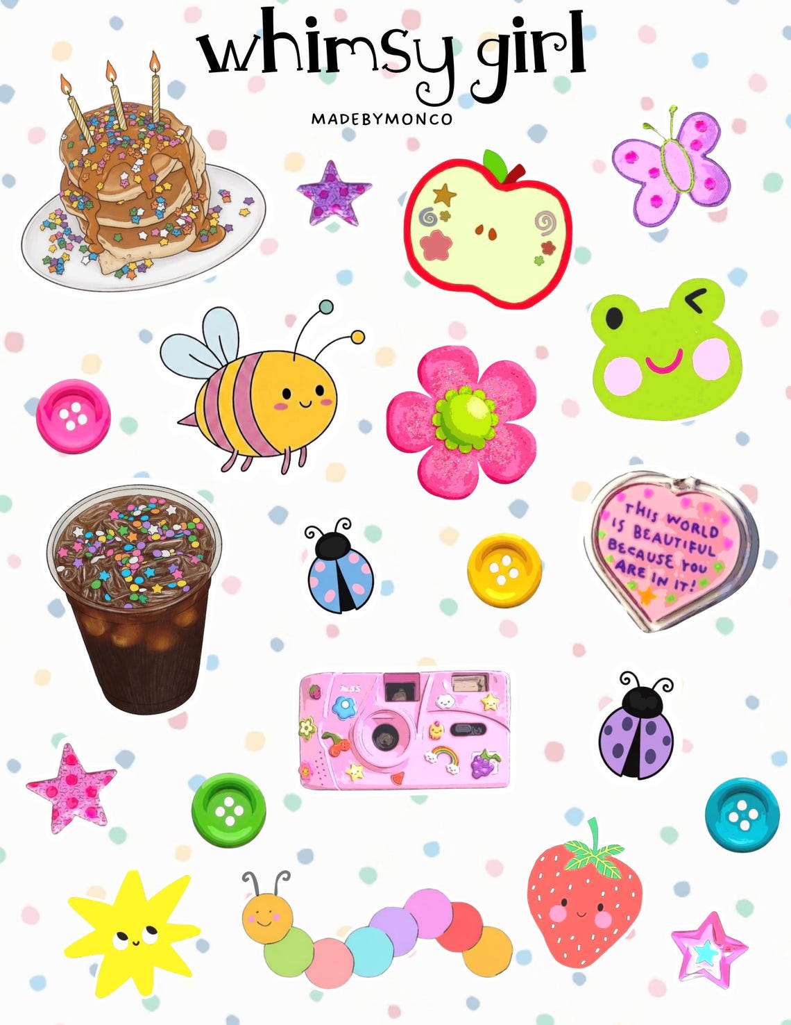 Whimsy Sticker Sheet | Girly Junk Journal, Scrapbook Planner Stickers ...
