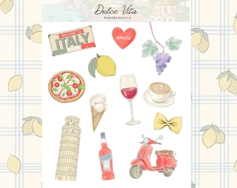 Italy Sticker Sheet | Italian Stickers | Travel Junk Journal Stickers | Europe Scrapbook