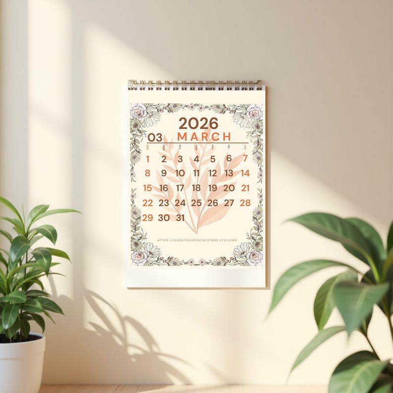 2026 Boho Floral Monthly Calendar, Planner Digital Download, Aesthetic ...