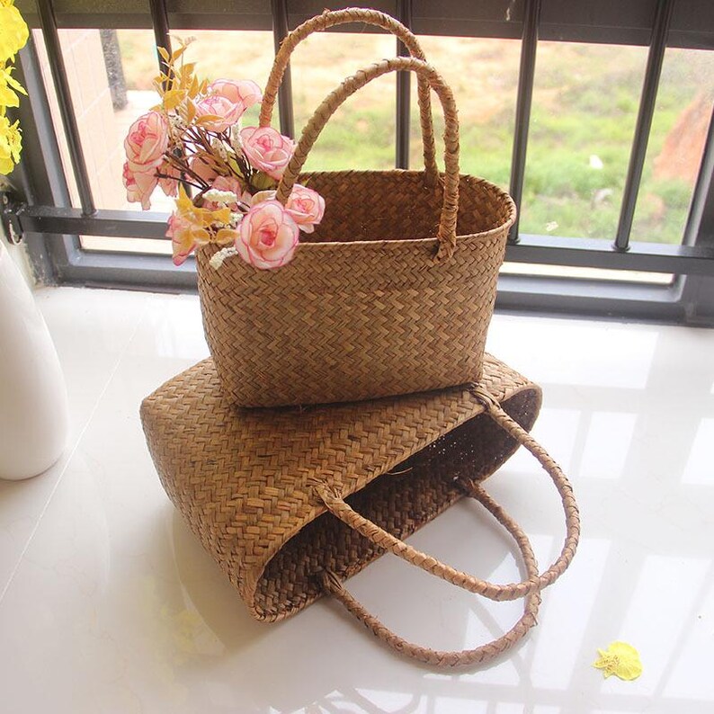 Seagrass Woven Storage Basket – Rustic Handmade Organizer - Etsy