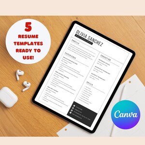 Ensemble de modèles de CV minimalistes modernes | 5 modèles de CV Canva (téléchargement numérique)