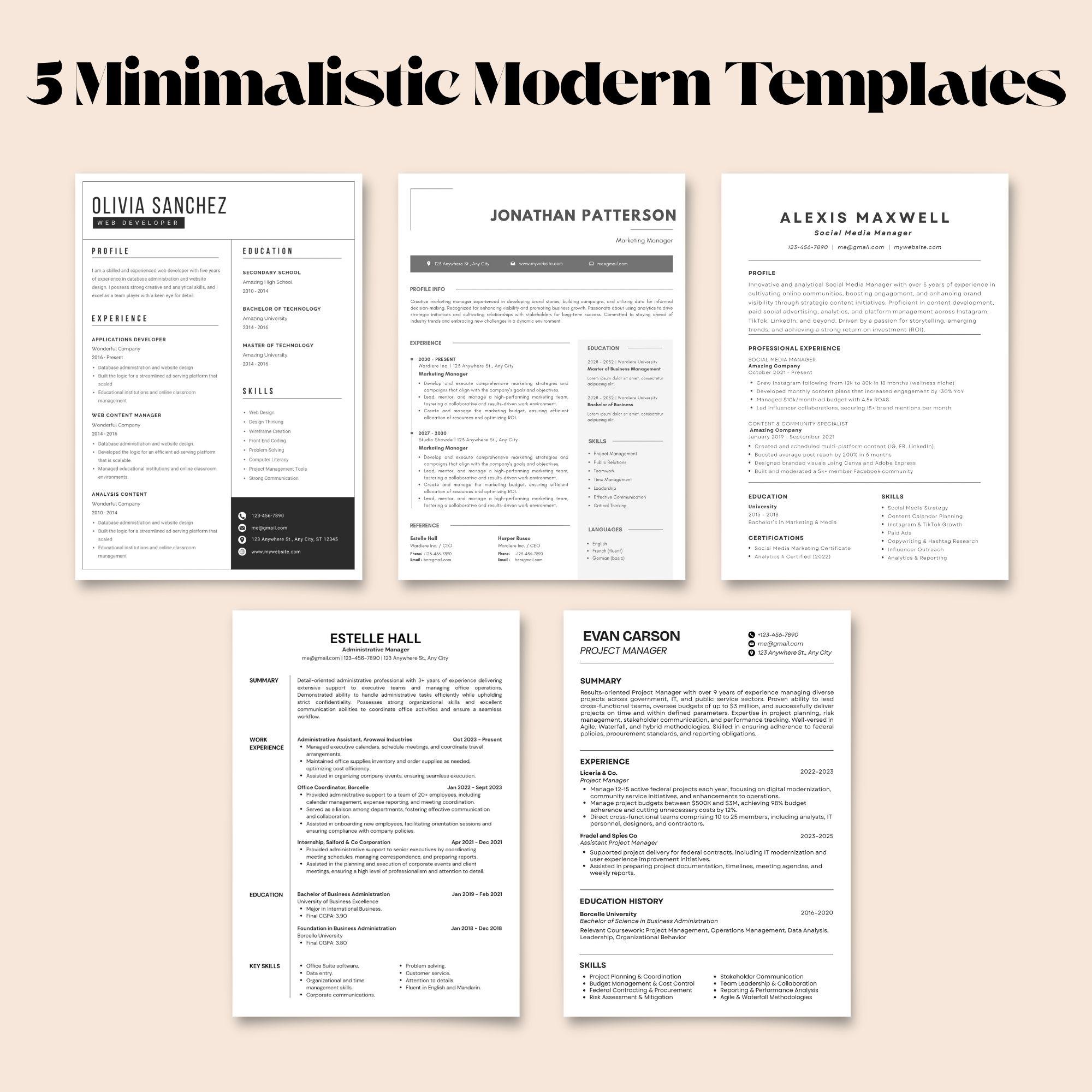 Modern Resume Template Bundle, ATS Friendly Canva CV (digital Download ...