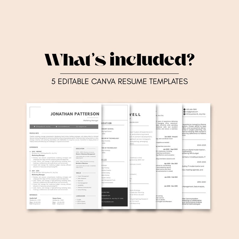 Modern Resume Template Bundle, ATS Friendly Canva CV (digital Download ...